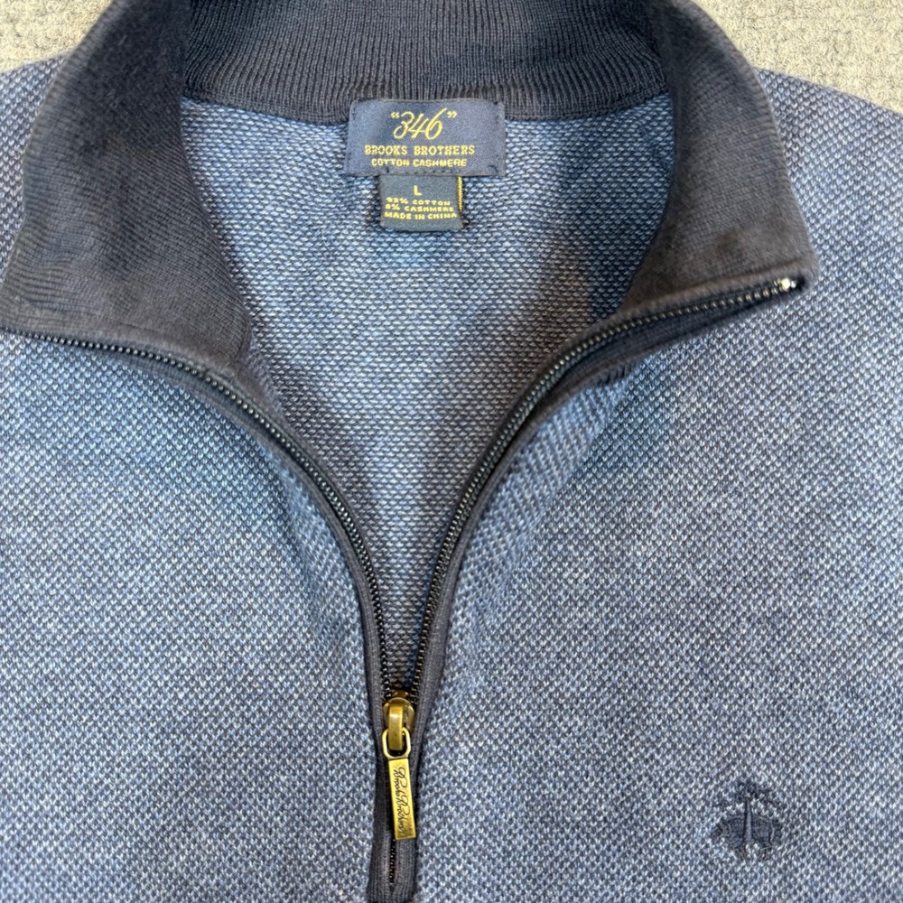 Brooks Brothers 346 Mens Large Blue Cotton Cashmere 1/4 Zip Sweater Pullover - Picture 7 of 10